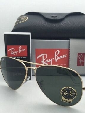 New Damaged Box 62mm Ray-Ban Aviator Gold Frames Green Lenses G-15 Lens RB3026